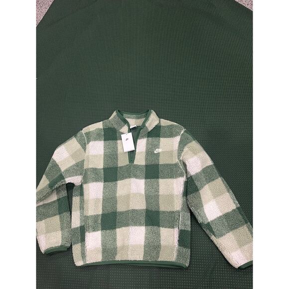 Nike Sherpa Men's Winterized Half-Zip green white plaid pattern pull over new - Picture 1 of 12